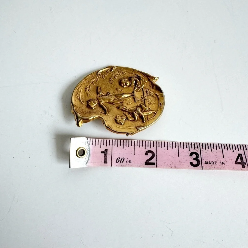 Vintage Cherub Brooch Art Nouveau Style Gold Plated Angel Pin Estate‎ Piece